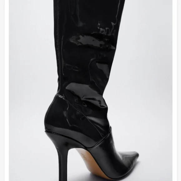 ZARA high heeled thigh high boots sz 6.5￼.  Black boots, heels, Desiger Boots. - Picture 5 of 9